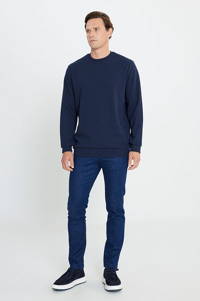 AC&Co / Altınyıldız Classics Ανδρικό μπλουζάκι με 2 κλωστές Navy Blue με ζεστή υφή, κανονική εφαρμογή, φούτερ με λαιμόκοψη