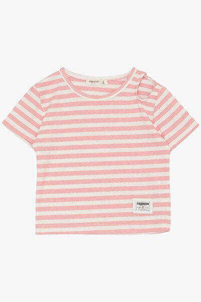 Breeze Μπλουζάκι για κορίτσι 9-14 ετών με ροζ ώμους με λεπτομέρεια με έμβλημα