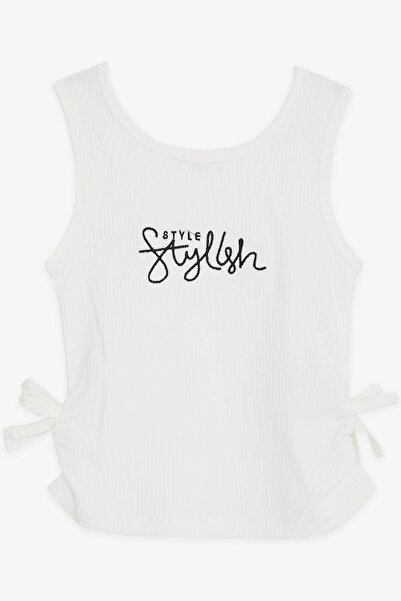 Breeze Κοριτσίστικο μπλουζάκι με κεντητό κείμενο με φιόγκο στα πλαϊνά, ηλικίας 8-14 ετών, λευκό