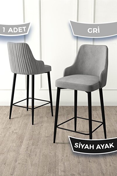 Canisa Enox Serisi, Mutfak Bar Sandalyesi, Babyface Kumaş, Siyah Metal Ayak , 1 Adet Gri Sandalye