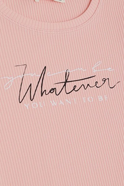 Breeze Κοριτσίστικο T-Shirt Κείμενο εμπριμέ με ραβδώσεις 8-14 ετών, σολομός