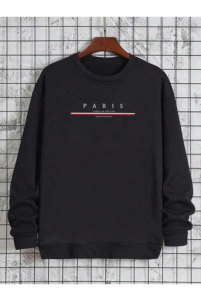 CAST COLLECTİON Ανδρικό φούτερ με μαύρη λαιμόκοψη Paris με στάμπα