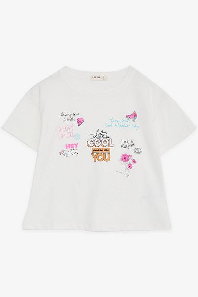 Breeze Κοριτσίστικο Crop T-Shirt με θέμα την ευτυχία 8-14 ετών, εκρού