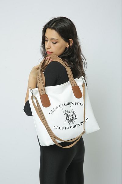 KIRASE Geantă de mână și geantă de umăr de zi cu zi din piele artificială de dimensiuni mari, cu curea coloană imprimată Clup Fashion Polo pentru femei