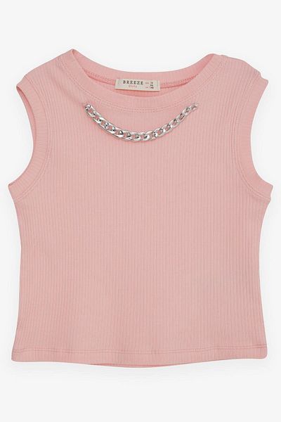 Breeze Girl's Crop T-Shirt with Chain Accessories 9-14 Years, Salmon
