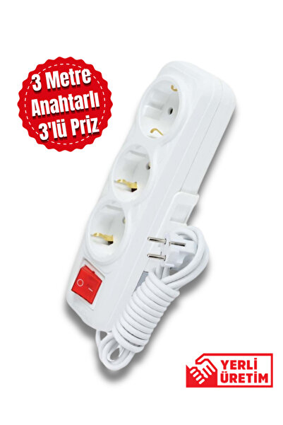 Tntech 3 Metre 3'lü Anahtarlı Topraklı Grup Priz 9236