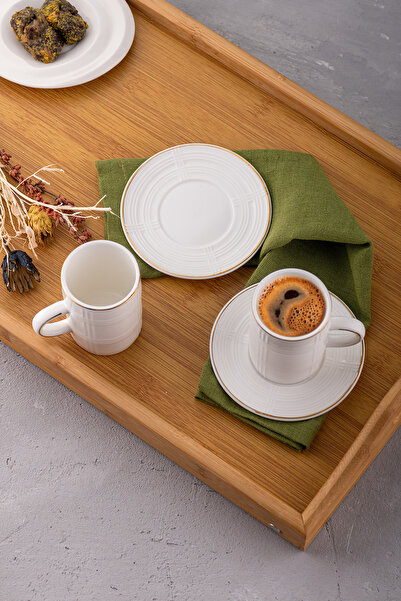 Emsan 150 Cc Gold Plaid Patterned Double Coffee Cup