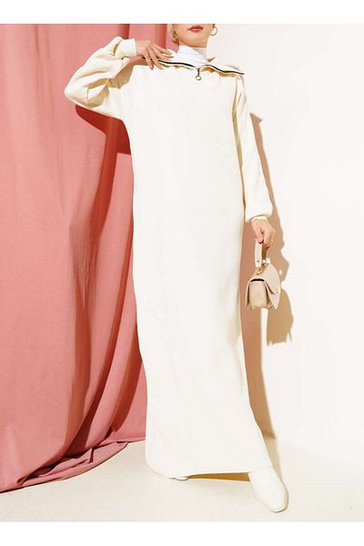 Lavanta Tekstil Straight Knitwear Dress with Half Zipper