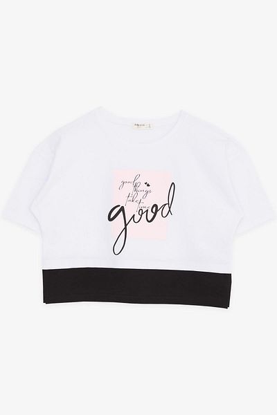 Breeze Κοριτσίστικο T-Shirt με τυπωμένο κείμενο με σκισίματα στα πλαϊνά, 9-14 ετών, λευκό