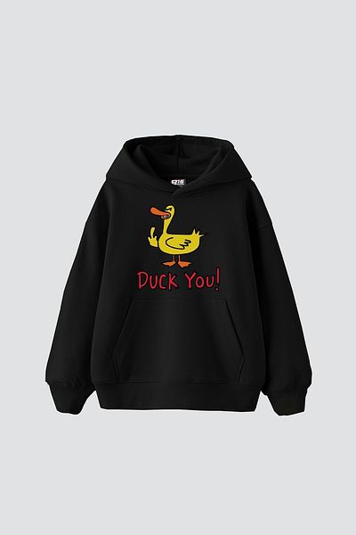 Sekizbiraltı Duck You Printed Oversize Unisex Premium Black Hoodie