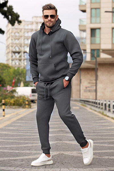 YAKAMEL Σετ ανδρικής φόρμας με κουκούλα με κουκούλα με 3 κλωστές καγκουρό