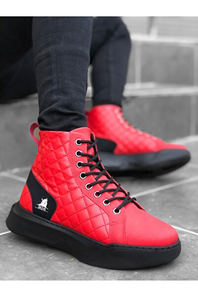 BOA BA0159 Lace-up Red Quilted Men's High Sole Sports Boots
