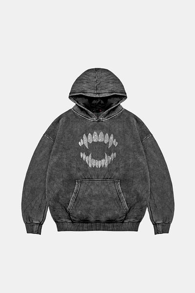 Sekizbiraltı Shining Teeth Printed Oversize Unisex Premium Washable Black Hoodie