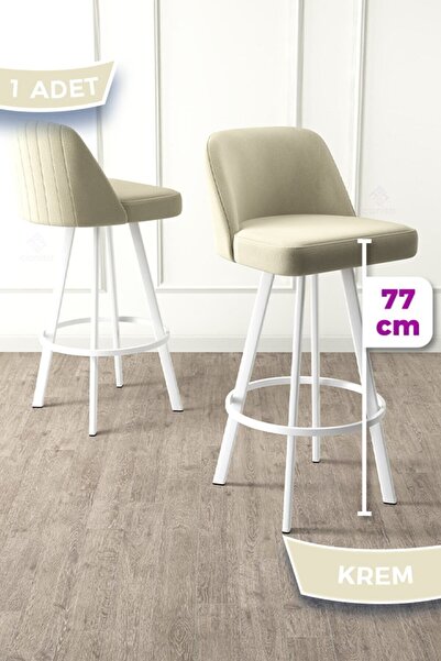 Canisa Atex Serisi 1 Adet Krem Bar Sandalyesi 360°c Döner Bar Sandalyesi Baby...