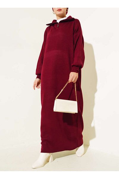 Lavanta Tekstil Straight Knitwear Dress with Half Zipper