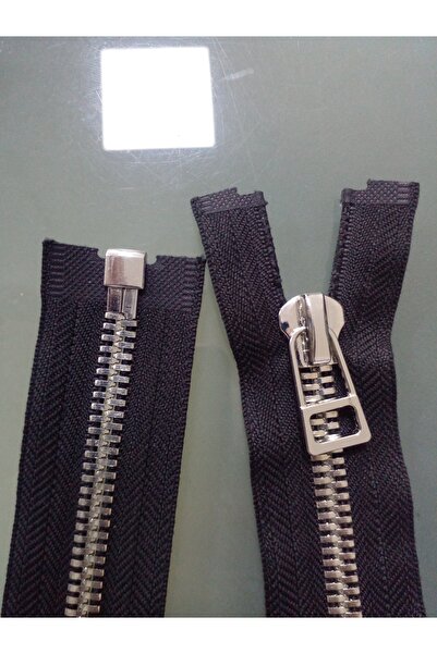 enSarüx T.8 metal excella parlak gümüş diş separe fermuar 75 cm siyah renk