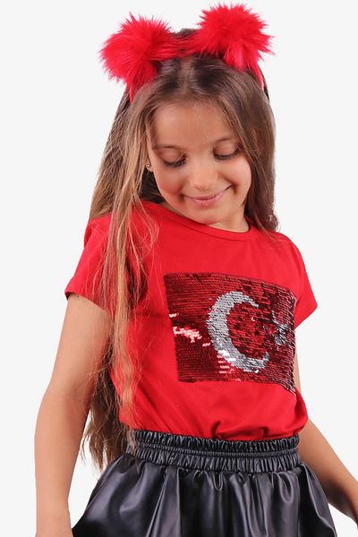 Breeze Girl's T-Shirt with Turkish Flag, Age 4-14, Red
