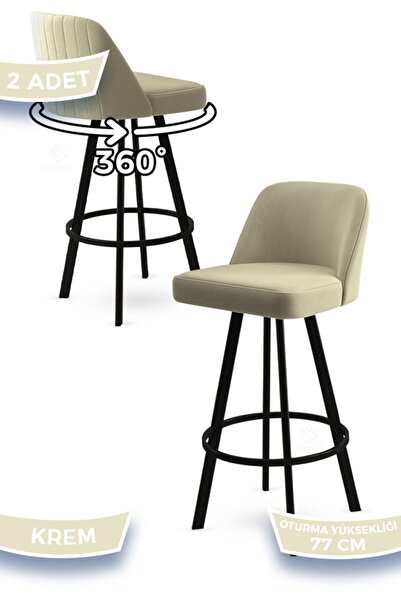 Canisa Atex Serisi 2 Adet Krem Bar Sandalyesi360°c Döner Bar Sandalyesi Babyf...