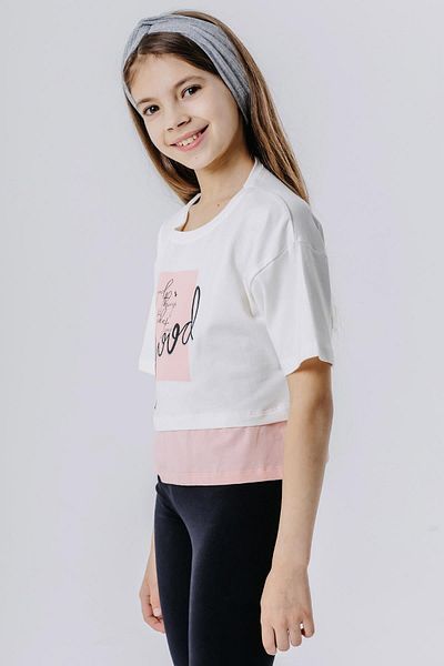Breeze Κοριτσίστικο T-Shirt με τυπωμένο κείμενο με σκισίματα στα πλαϊνά, 9-14 ετών, εκρού