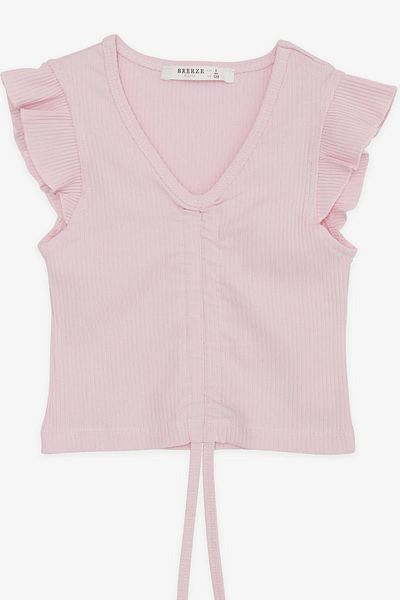 Breeze Tricou crop pentru fetiță cu dantelă și volane, 8-14 ani, roz