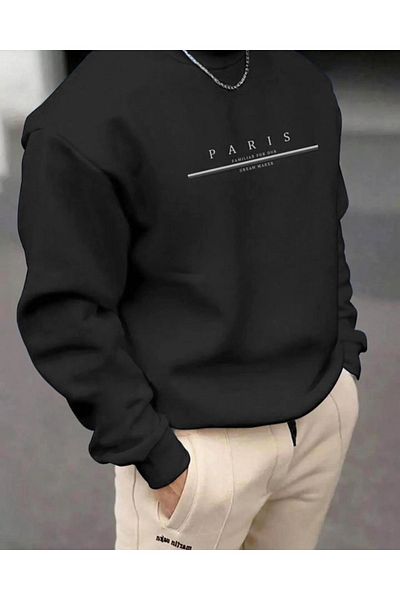 CAST COLLECTİON Ανδρικό φούτερ με μαύρη λαιμόκοψη Paris με στάμπα