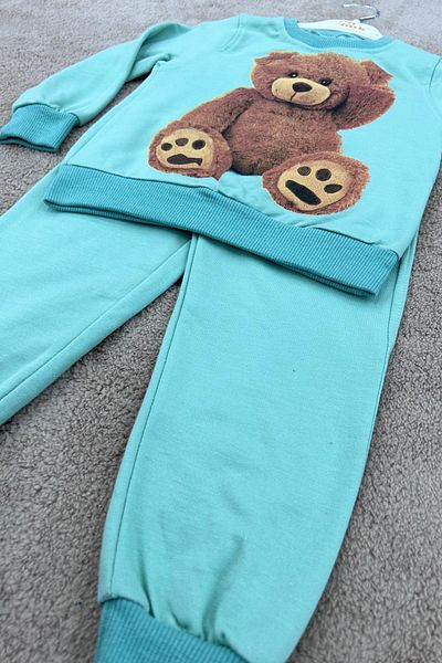 Baby Pink Unisex Children's Teddy Bear Printed Two Thread Combed Cotton Double Set