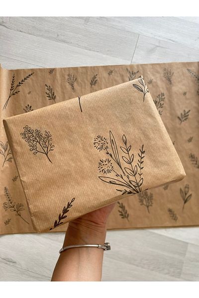 eylülün etiket fabrikası 10 Pieces Black Floral Printed Kraft Packaging Paper - 70-50 cm