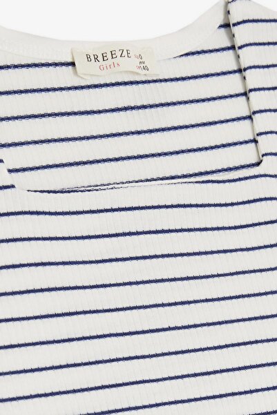 Breeze Μπλουζάκι για κορίτσια με ριγέ τετράγωνο λαιμό 9-14 ετών, λευκό