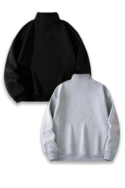khufu Set of 2 Half Zip Stand Collar New York U.S.A Printed Sweatshirt