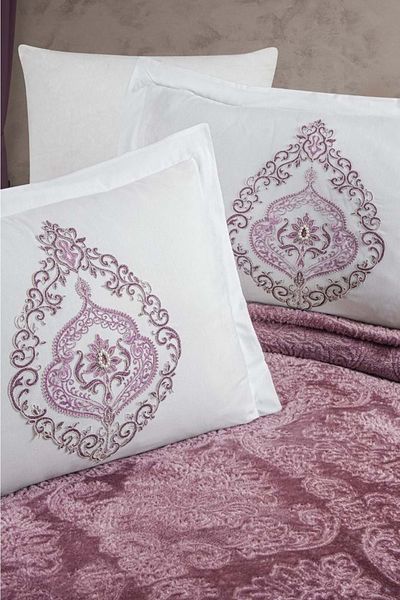 THE Home Collection Plum Larissa French Laced 6 Piece Blanket Bed Cover Set