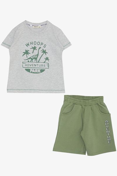 Breeze Boy's Suit with Shorts Adventure Park Themed Dinosaur Embossed Lettering Printed 2-6 Years, Light Gray