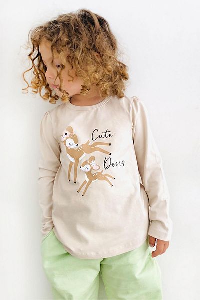 Breeze Girl's Long Sleeve T-Shirt Cute Deers Printed 2-6 Years, Beige