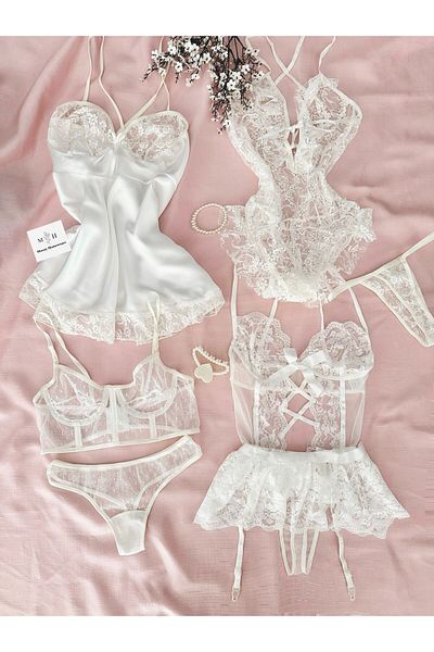 MH Moony Homewears Set of 7 Fancy Wedding Nightgown Lingerie Garter