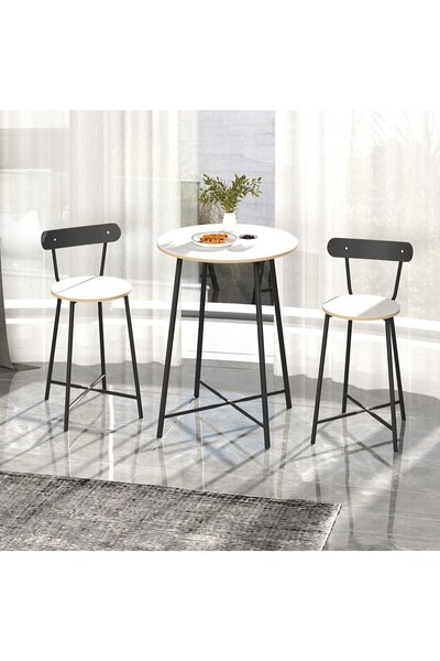 eportatif Mutfak Oval 2 Kişilik Bar Yemek Masası Beyaz 1516