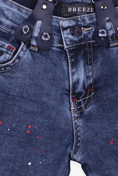 Breeze 6-12 Years Old Boy Blue Paint Patterned Strappy Denim Shorts