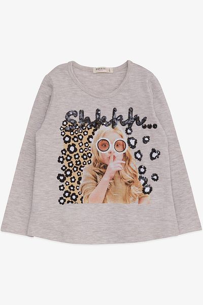 Breeze Tricou Fata mânecă lungă Paiete Fata Imprimat 3-8 Ani, Bej Melange