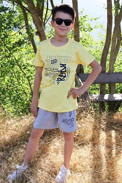 Breeze Boy's Shorts Set - Text Printed, Lacing Accessory, 8-14 Years, Yellow