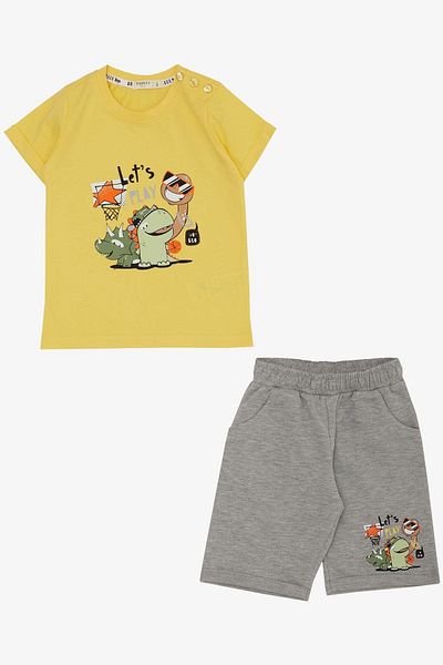 Breeze 1-4 Years Boy's Shorts Set - Happy Animals Printed, Yellow