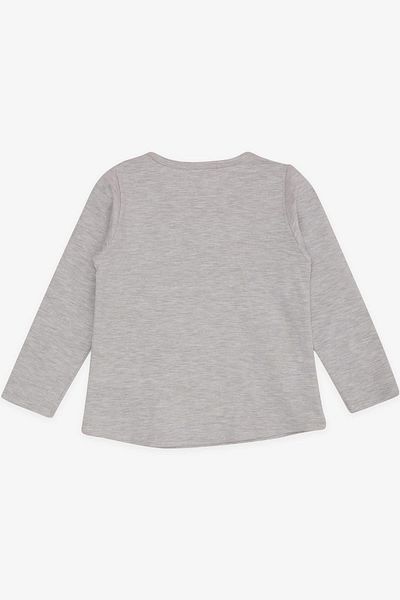 Breeze Beige Melange Girl's T-Shirt - Long Sleeve, Sequin Heart Print, 2-6 Years