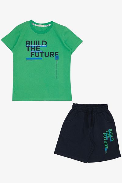 Breeze 8-14 Years Boy's Shorts Set - Green Printed Pocket