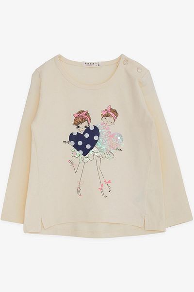 Breeze Girl's Long Sleeve T-Shirt Sequined Girl Printed 2-6 Years, Cream