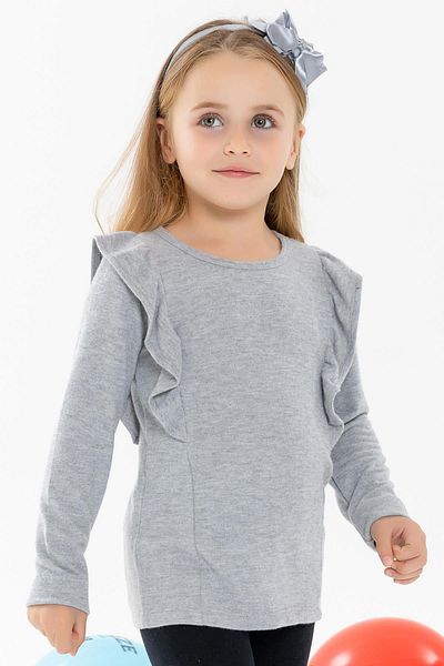 Breeze Girls' Long Sleeve Blouse with Ruffled Shoulder 3-8 Years, Gray