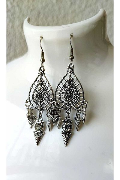 NHOUSE Retro Embroidered Earrings with Dangle, Stones
