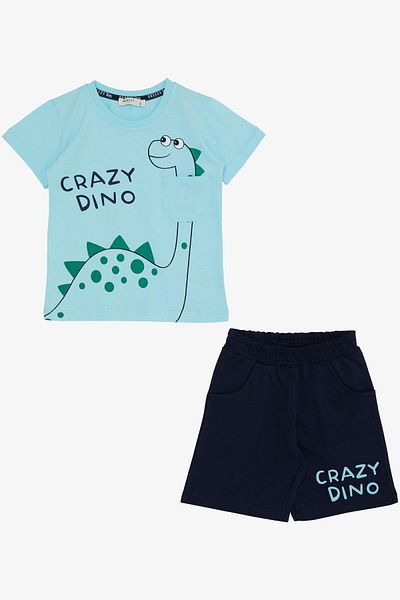 Breeze Boys' Shorts Set Crazy Dinosaur Printed 1.5-5 Years Old, Light Blue