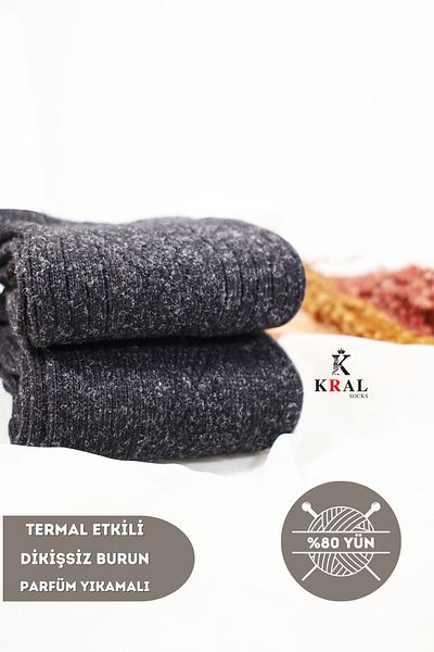 Kral Lambswool Мъжки черни зимни чорапи от агнешка вълна