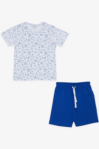 Macawi 1.5-5 Years Boy's White Space Themed Shorts Set