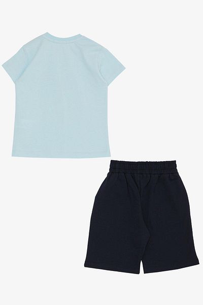 Breeze 1.5-5 Years Old Boy's Shorts Set - Light Blue Text Printed
