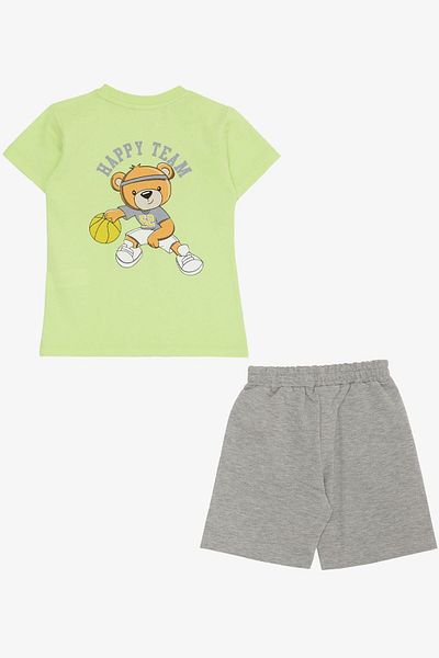 Breeze 2-6 Years Old Boy Shorts Set - Happy Themed, Teddy Bear Printed, Pistachio Green