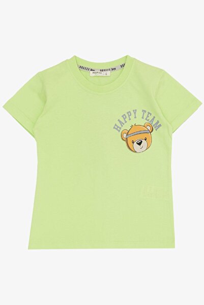 Breeze 2-6 Years Old Boy Shorts Set - Happy Themed, Teddy Bear Printed, Pistachio Green