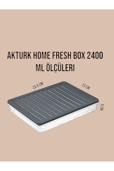 AKTURK HOME 4 Pcs 2400 ml Anthracite Refrigerator - Microwave and Freeze Convenient Storage Container